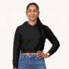 Tara posing in Plain Black Female Cropped Hoodie by Polimemes India