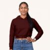 Tara posing in plain Maroon Female Cropped Hoodie by Polimemes India