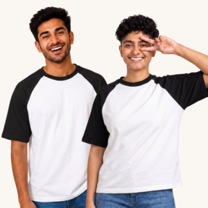 Palash and Rakul posing in plain raglan oversized tshirt by Polimemes India