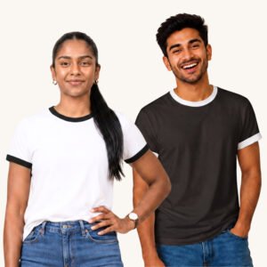 Master Tara and Palash posing in plain ringer tshirt by Polimemes India