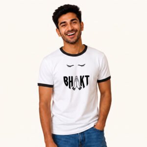 Palash posing in Andhbhakt Ringer Tshirt by Polimemes India