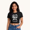 Mayra posing in It's Done Bro Female Black Crop Top by Polimemes India