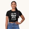 Tara posing in It's Done Bro Female Black Crop Top by Polimemes India