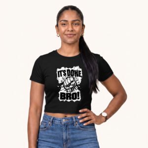 Tara posing in It's Done Bro Female Black Crop Top by Polimemes India