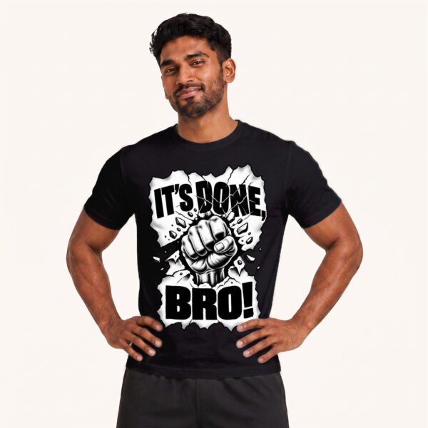 Amal posing in It's Done Bro Unisex Black Tshirt by Polimemes India