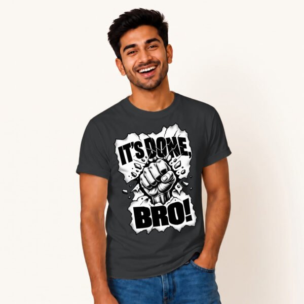 Master Palash posing in It's Done Bro Unisex Steel Grey Tshirt by Polimemes India