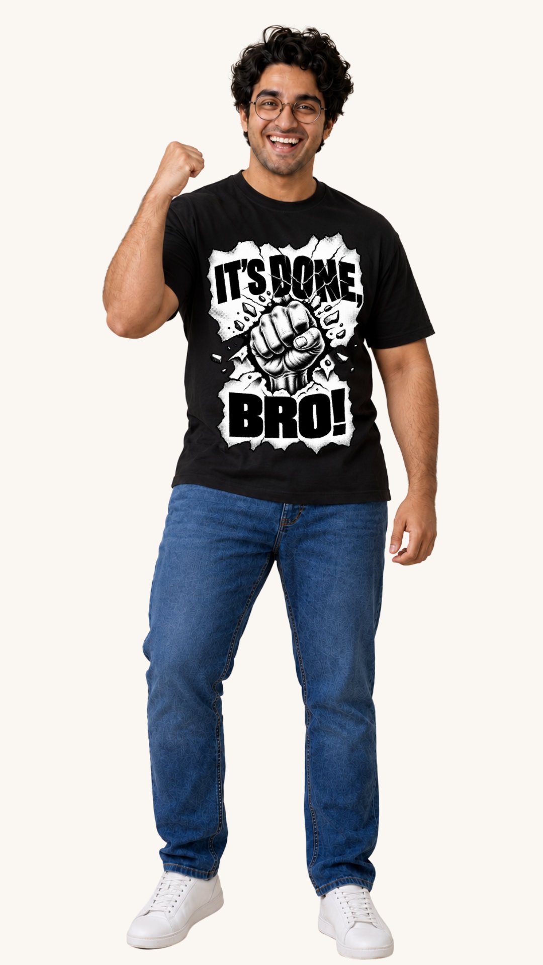 Vihaan flexing in 'It's done bro!' design tshirt by Polimemes India - Wear Out Loud!